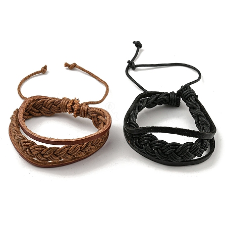 Adjustable PU Leather & Waxed Cords Triple Layer Multi-strands Bracelets BJEW-F468-14-1