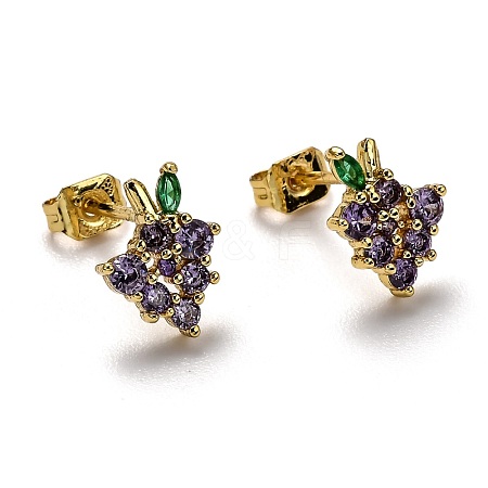 Brass Micro Pave Cubic Zirconia Stud Earrings X-EJEW-H123-01G-1