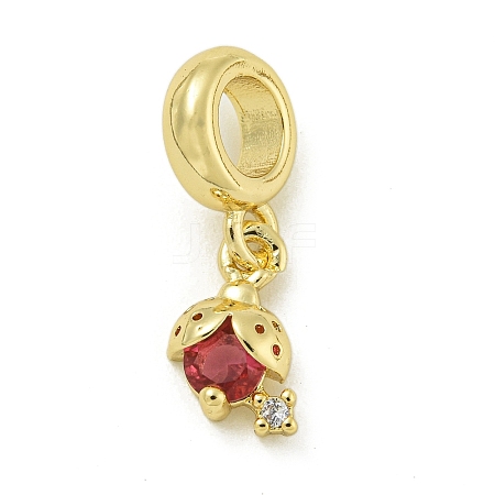 Rack Plating Brass Pave Red Cubic Zirconia Strawberry European Dangle Charms KK-Z067-49G-1