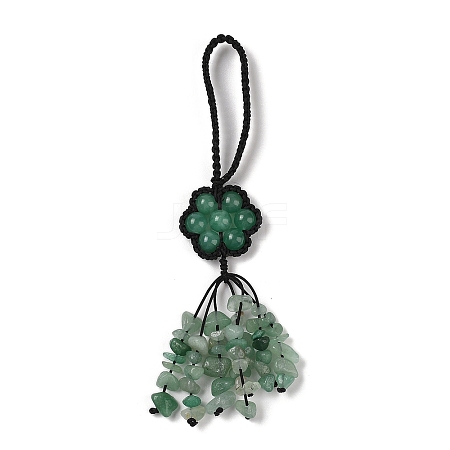 Flower Natural Green Aventurine Braided Thread Pendant Decorations HJEW-K046-04H-1