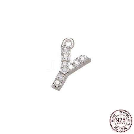 Real Platinum Plated Rhodium Plated 925 Sterling Silver Micro Pave Clear Cubic Zirconia Charms STER-P054-10P-Y-1