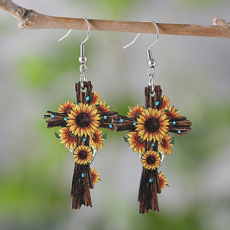Printed Both Sides Wood Dangle Earrings FS-WGB0329-03-1