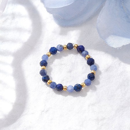 Natural Sodalite Beaded Stretch Rings RJEW-JR00867-01-1