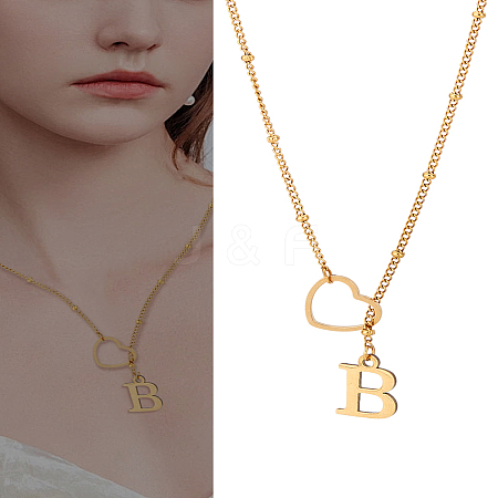 1Pc Letter & Heart Stainless Steel Lariat Necklaces for Women NJEW-LP0002-87G-B-1
