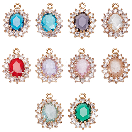 10Pcs 10 Colors Zinc Alloy & Rhinestone & Cubic Zirconia Pendants FIND-UN0009-92-1