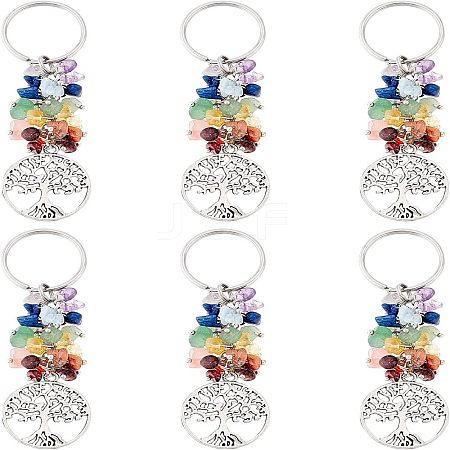 SUPERFINDINGS 6Pcs Natural Gemstone Keychain KEYC-FH0001-14-1