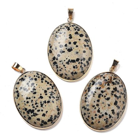 Electroplate Natural Dalmatian Jasper Pendants KK-F882-06G-04-1