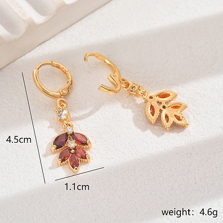 The 18K gold plating Elegant Copper Leaf Earrings with Zircon for Women MM8873-3-1