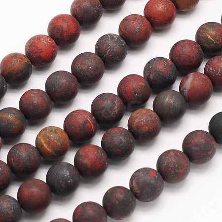 Frosted Round Natural Brecciated Jasper Beads Strands G-N0166-47-8mm-1