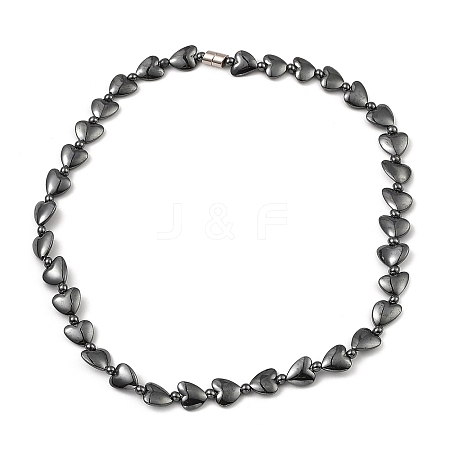 Heart Synthetic Non-Magnetic Hematite Beaded Necklaces for Women Men NJEW-E097-08-1
