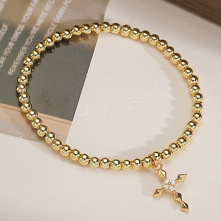 Brass Micro Pave Clear Cubic Zirconia Charm Bracelets WG86A15-02-1