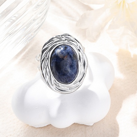 Oval Natural Sodalite Finger Rings RJEW-M063-01P-09-1