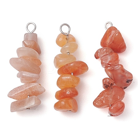 Gradient Color Natural Red Aventurine & Natural Sunstone & Natural Topaz Jade Chip Beaded Pendants PALLOY-JF02791-09-1