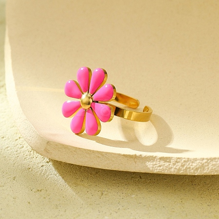 304 Stainless Steel Enamel Stud Rings for Women RJEW-U023-01G-04-1