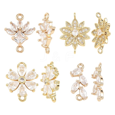 4Pcs 4 Styles K9 Glass & Cubic Zirconia Connector Charms FIND-YW0011-98-1