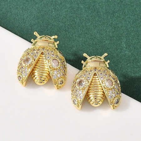 Brass Micro Pave Clear Cubic Zirconia Stud Earrings EJEW-F400-03A-G-1