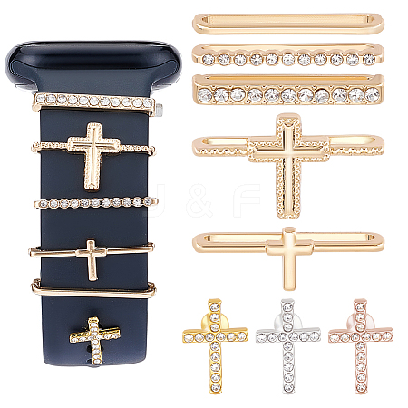 Unicraftale 5Pcs 5 Style Cross Shape Zinc Alloy with Rhinestone Watch Band Studs and Watch Band Charms FIND-UN0003-40-1