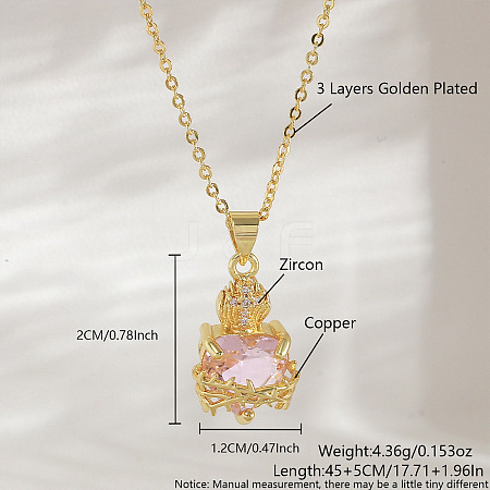Brass Micro Pave Clear Cubic Zirconia and Pink Resin Scared Heart Pendant Necklaces for Women FS-WG476F5-16-1