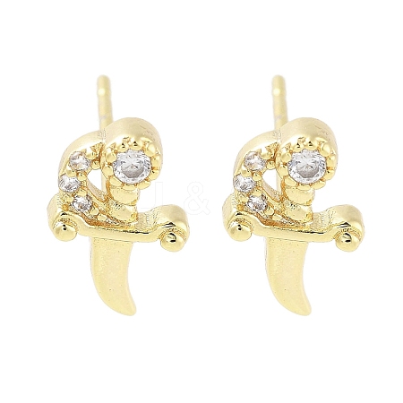 Brass Pave Clear Cubic Zirconia Stud Earring EJEW-S217-G01-1