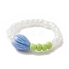 Flower Bud Synthetic Coral & Glass Seed Beaded Stretch Ring for Women RJEW-JR00557-6