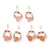 Natural Agate & Strawberry Quartz & Synthetic Coral Dangle Earrings EJEW-L286-15G-1