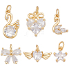12Pcs 6 Styles Brass Micro Pave Cubic Zirconia Pendants ZIRC-WR0001-08-1