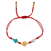 Religion Dyed Synthetic Turquoise Cross and Imitation Pearl Braided Bead Bracelets KV1006-5