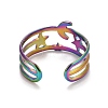 Rainbow Color Ion Plating(IP) 304 Stainless Steel Star and Moon Open Cuff Ring for Women RJEW-A005-26MC-3