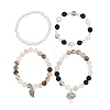 4Pcs 4 Styles Natural Green Lodolite Quartz & Lava Rock Beaded Stretch Bracelet & Alloy Charms Bracelets Sets for Women BJEW-JB12489-5