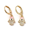 Hamsa Hand with Evil Eye Real 18K Gold Plated Brass Dangle Leverback Earrings EJEW-Q797-04A-01G-1