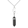 2Pcs 2 Style Natural Black Obsidian & White Jade Bullet Pendant Necklaces Set NJEW-TA00095-01-2