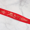 25 Yards Flat Christmas Bell Printed Polyester Grosgrain Ribbons LS-XMAS-PW0001-182A-1