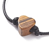 Natural Tiger Eye Heart Braided Cord Bracelet BJEW-JB07685-01-4