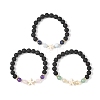 3Pcs Round Natural Lava Rock & Citrine & Lapis Lazuli & Green Aventurine & Amethyst & Madagascar Rose Quartz & Synthetic Turquoise Beads  Stretch Bracelets for Women BJEW-JB12789-2