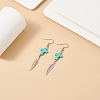 Synthetic Turquoise Cross with Alloy Feather Dangle Earrings EJEW-TA00150-3