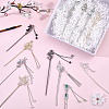 12Pcs 12 Styles Alloy Flower Butterfly Hair Sticks OHAR-PH0001-37-4