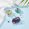 10Pcs 10 Colors Copper Wire Wrapped Flat Round Evil Eye Lampwork Finger Rings RJEW-UN00052-2