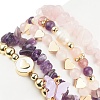 5Pcs 5 Style Natural Mixed Gemstone Chips & Natural Pearl & Brass Heart Beaded Stretch Bracelets Set BJEW-JB08988-2