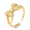 Bowknot Brass Micro Pave Clear Cubic Zirconia Open Cuff Rings for Women RJEW-C098-23G-1