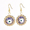 Evil Eye Flat Round Lampwork Dangle Earrings for Girl Women EJEW-JE04677-3