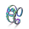 Rainbow Color Ion Plating(IP) 304 Stainless Steel Chunky Open Cuff Ring for Women RJEW-A005-23MC-2