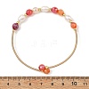 Natural Banded Agate(Dyed & Heated) Round and Rice Pearl Beaded Copper French Wire Cuff Bangles BJEW-JB14374-02-4