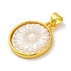 Natural White Shell Carved Sunflower Pendants KK-D537-03G-02-2