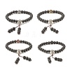 Natural Lava Rock & Cubic Zirconia Round Beads Stretch Bracelet BJEW-JB07200-1
