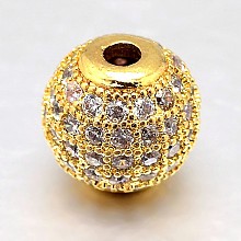 Round Brass Micro Pave Cubic Zirconia Beads ZIRC-N016-01G-8mm