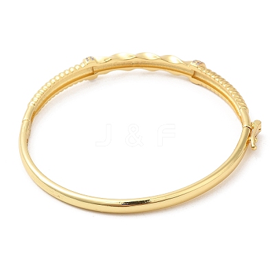 Brass Twist Rope Hinged Bangle with Cubic Zirconia for Women BJEW-K229-02G-1
