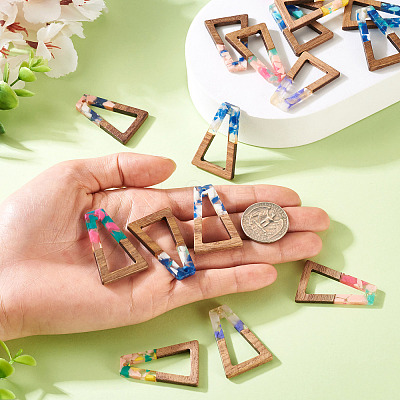 16Pcs 8 Colors Resin and Walnut Pendants FIND-TA0006-47-1