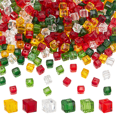 300Pcs 6 Colors Christmas Themed Transparents Glass Beads GLAA-PH0003-53-1