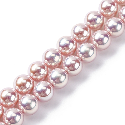 UV Plating Pearlized Glass Pearl Beads Strands GLAA-F128-01B-T11-1
