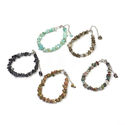 Natural & Synthetic Mixed Stone Chip Beads Anklets AJEW-AN00229-1